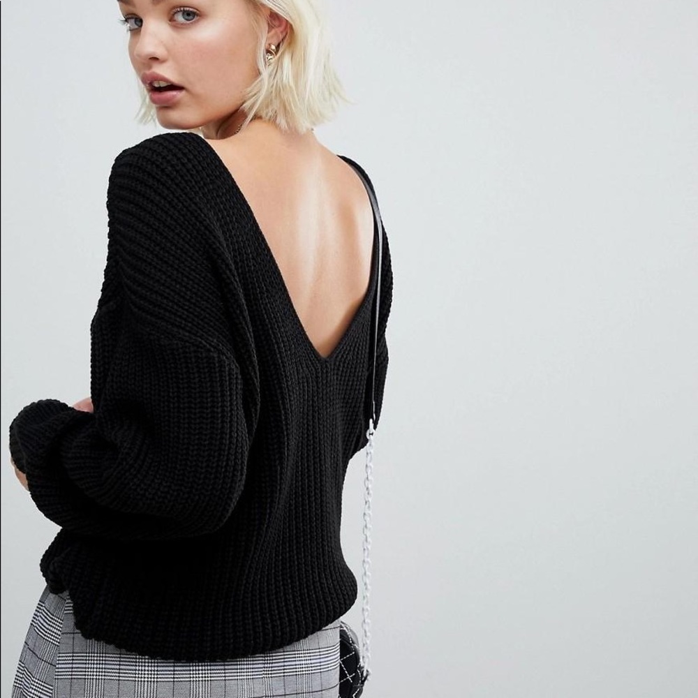 Glamorous Relaxed Sweater with Scoop Back in Black